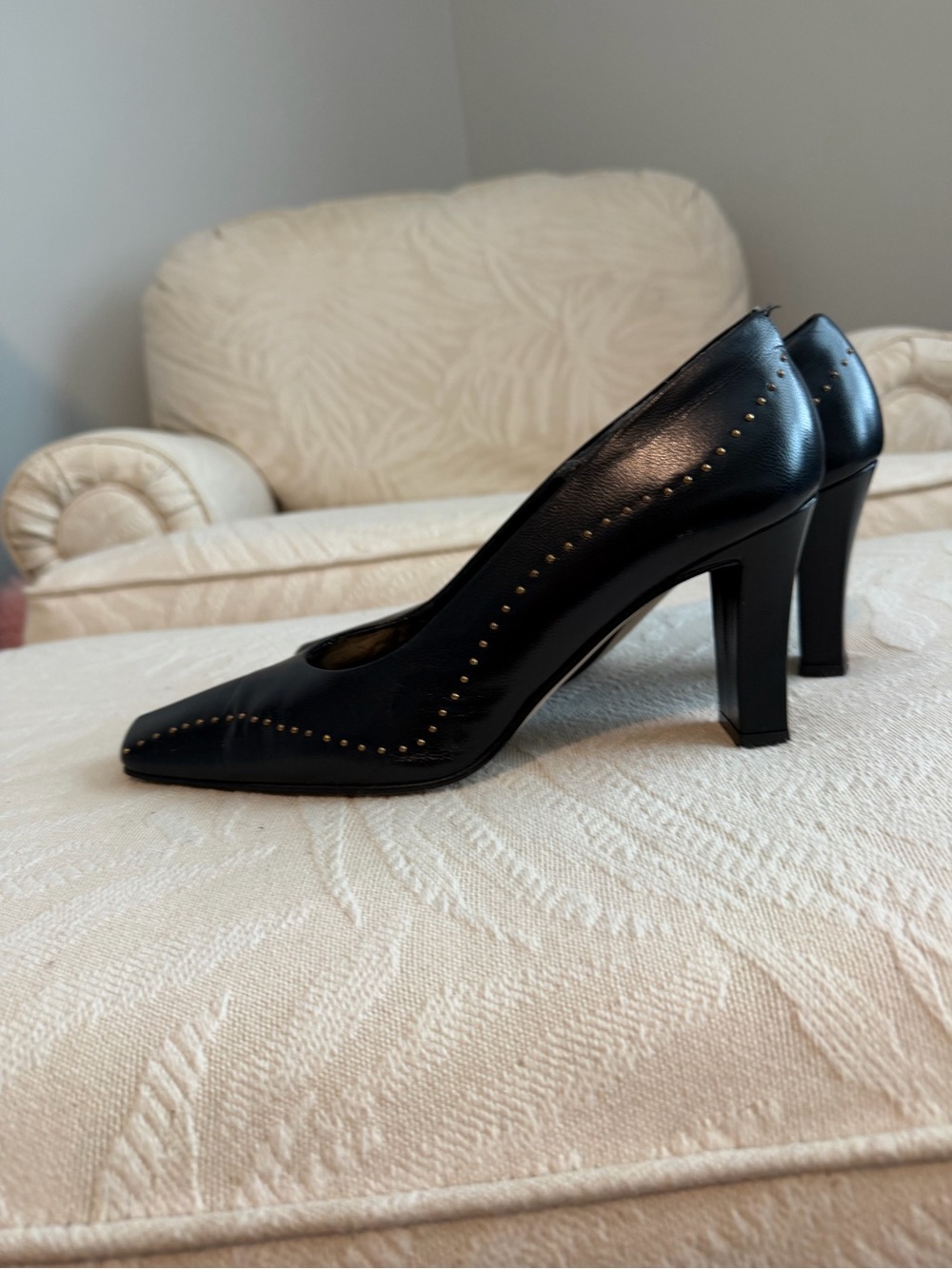 J. Renee Black Leather Studded Women's Pumps